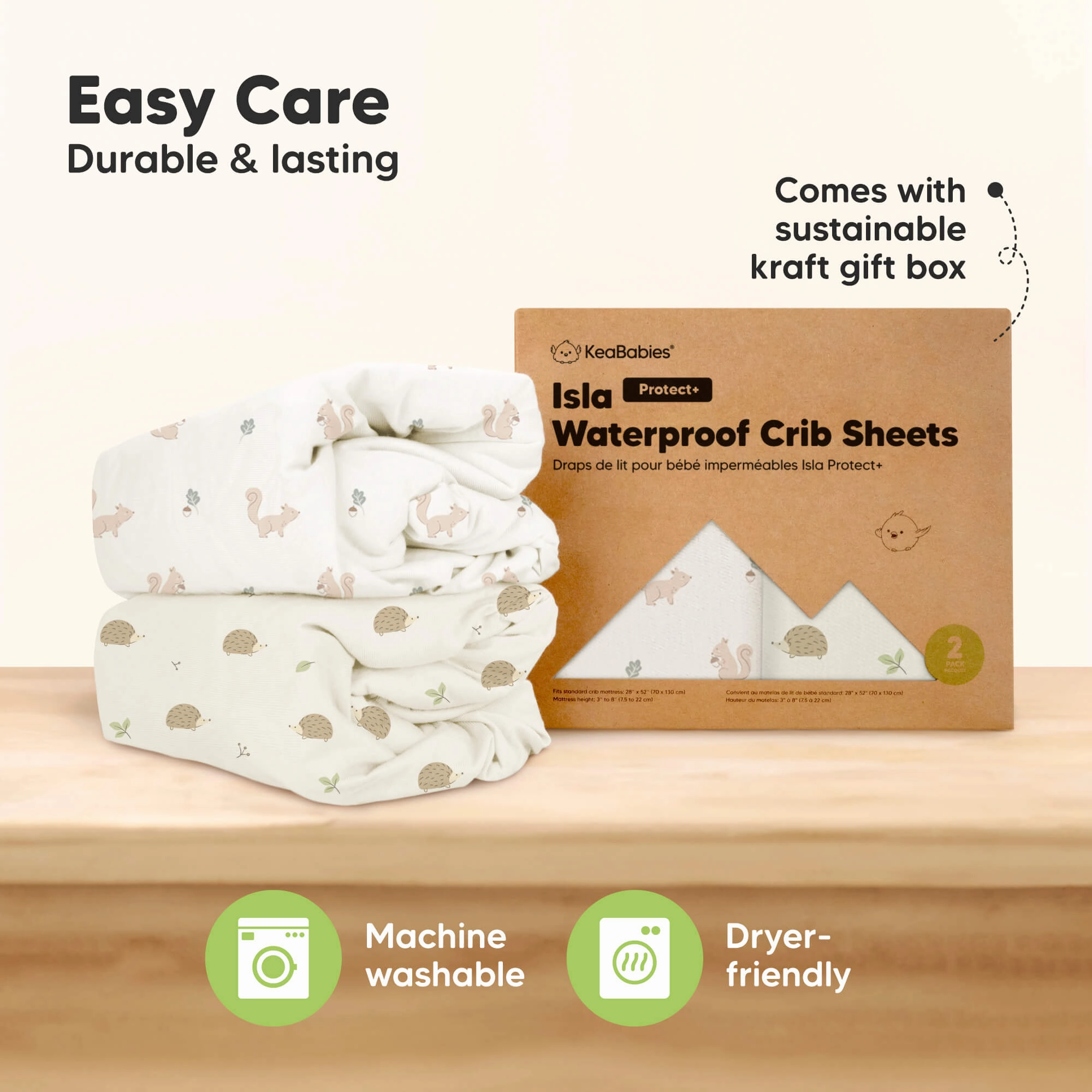 2-Pack Isla [Protect ] Waterproof Crib Sheets (Bumble Bear)