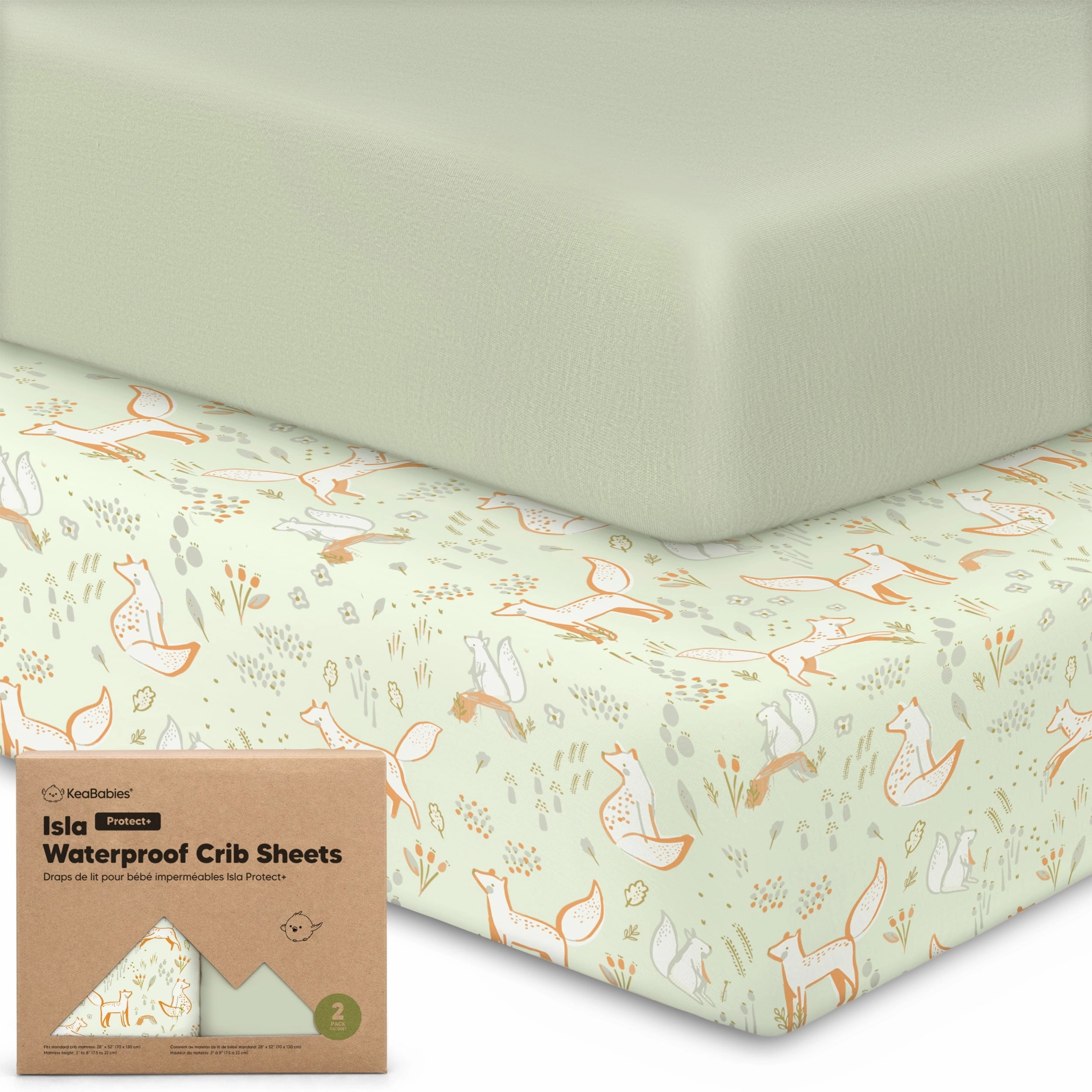 2-Pack Isla [Protect ] Waterproof Crib Sheets (Foxtrot)