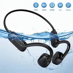 AUOSHI CS05 IP68 Waterproof Open Ear Bone Conduction Headphones, Black