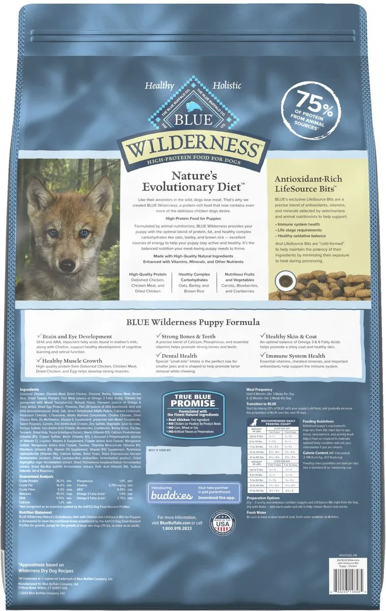 Blue Buffalo Wilderness Wholesome Grains Puppy Chicken Recipe Dry Dog Food