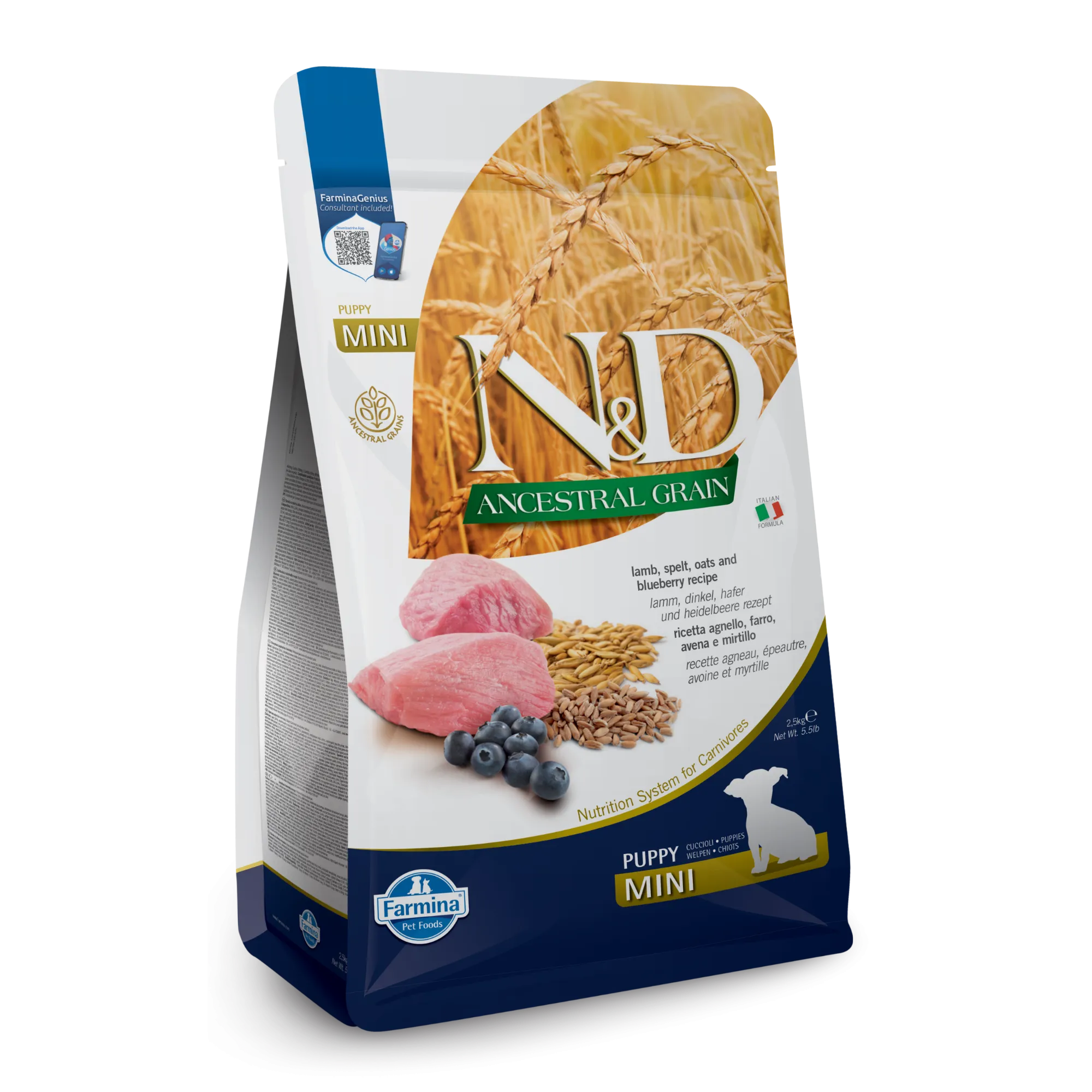 Farmina N&D Ancestral Grain Lamb & Blueberry Mini Puppy Dry Dog Food
