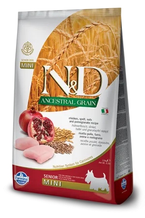 Farmina Natural & Delicious Ancestral Grain Chicken & Pomegranate Mini Senior Dry Dog Food