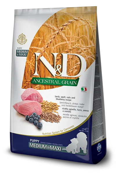 Farmina Natural & Delicious Ancestral Grain Lamb & Blueberry Medium & Maxi Puppy Dry Dog Food