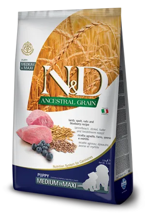 Farmina Natural & Delicious Ancestral Grain Lamb & Blueberry Medium & Maxi Puppy Dry Dog Food