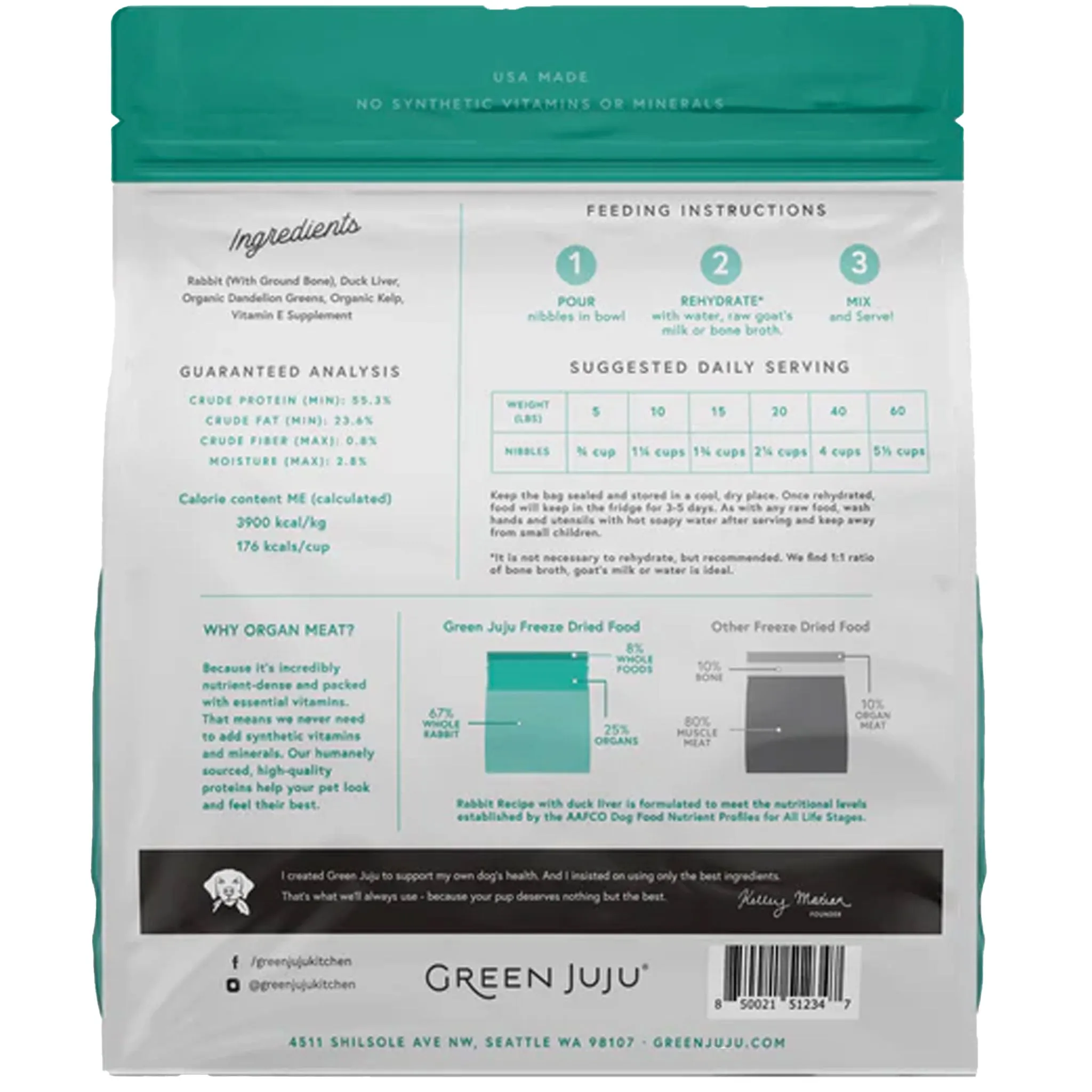 Green Juju Freeze-Dried Raw Diet Dog Rabbit 14 oz