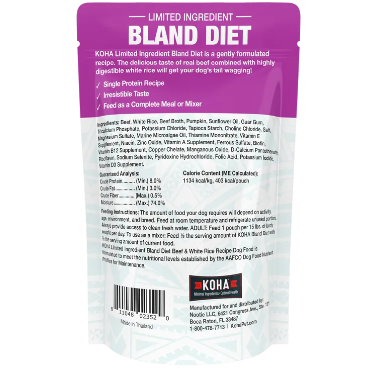 KOHA Limited Ingredient Bland Diet Beef & White Rice Recipe Wet Dog Food Pouch