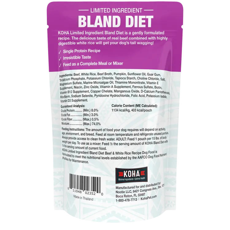 KOHA Limited Ingredient Bland Diet Beef & White Rice Recipe Wet Dog Food Pouch