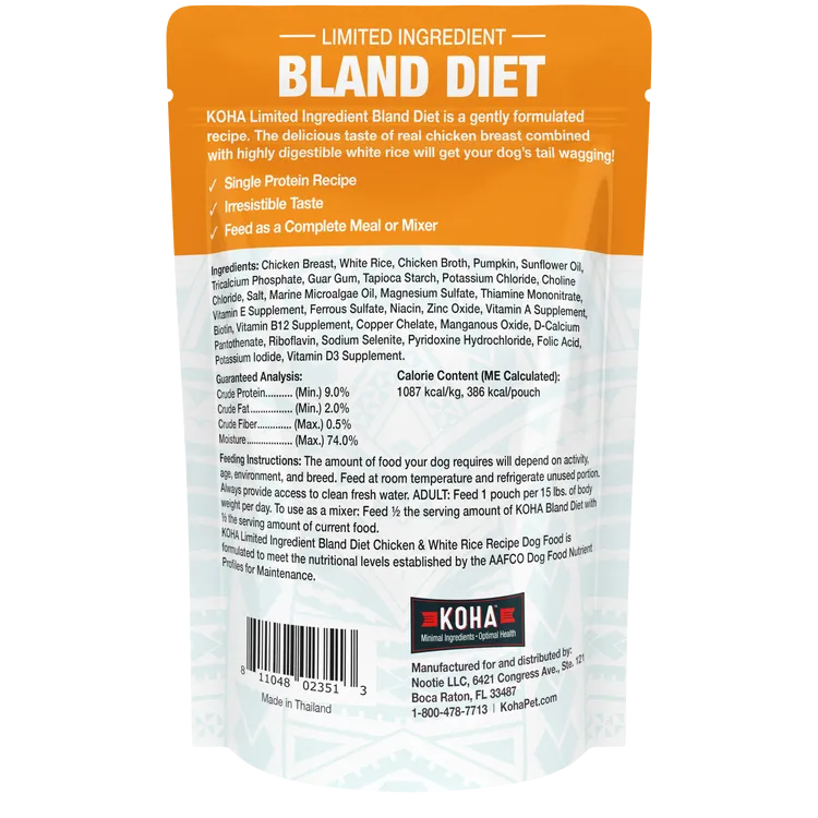 KOHA Limited Ingredient Bland Diet Chicken & White Rice Recipe Wet Dog Food Pouch