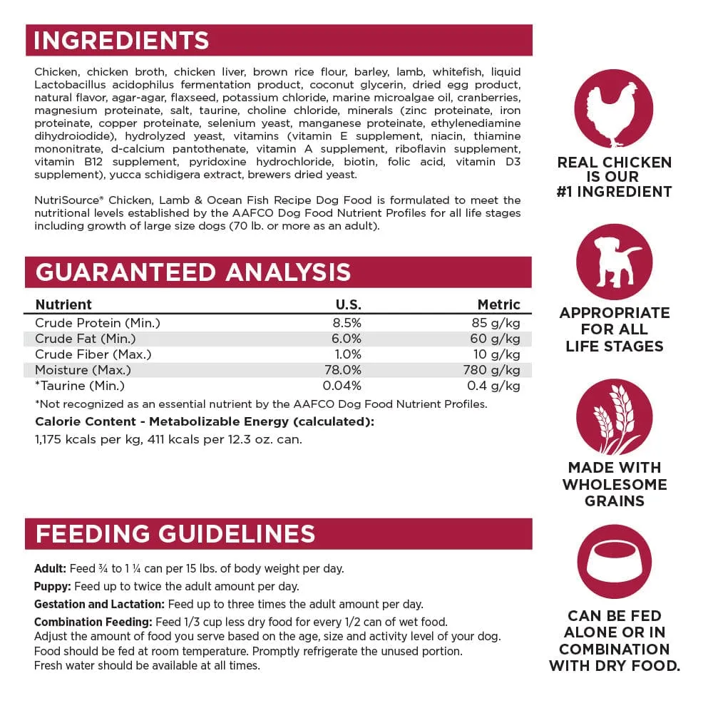 NutriSource Chicken, Lamb & Ocean Fish Canned Dog Food