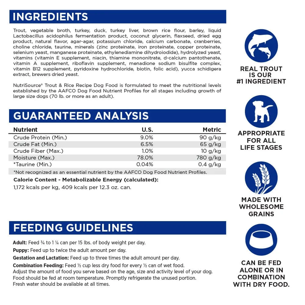 NutriSource Trout & Rice Canned Dog Food