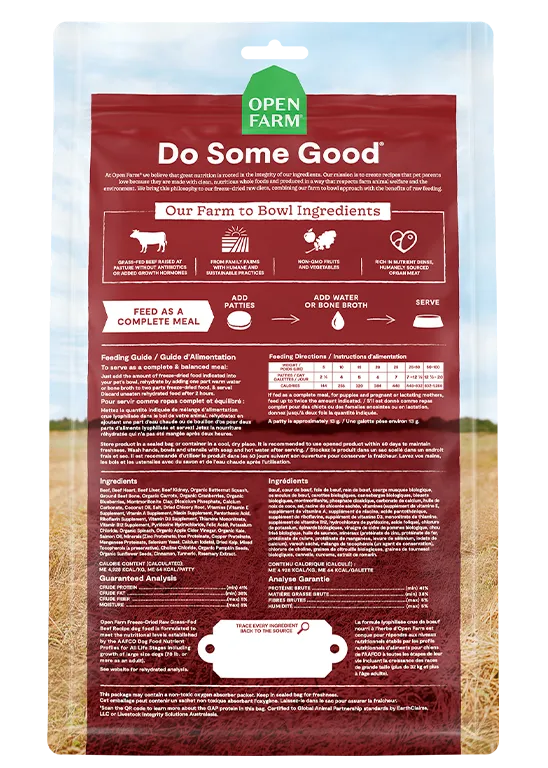 Open Farm Grain Free Grass Fed Beef Recipe Freeze Dried Raw Dog Food Patties