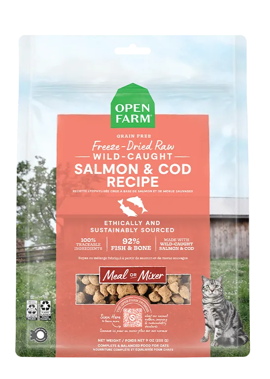 Open Farm Grain Free Wild Caught Salmon and Cod Recipe Freeze Dried Raw Cat Food