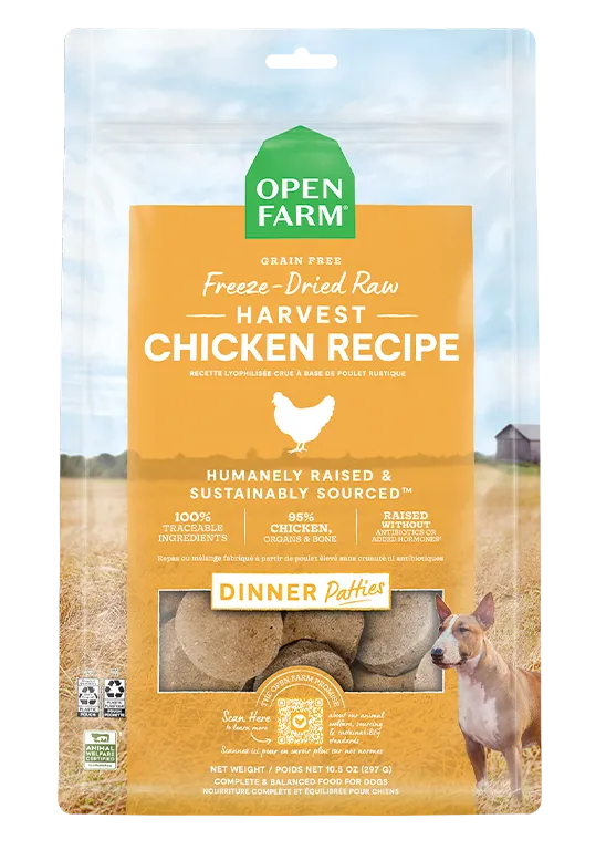 Open Farm Harvest Chicken Freeze Dried Raw Patties for Dogs