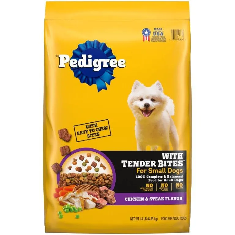 PEDIGREE With Tender Bites for Small Dogs, Complete Nutrition Adult Dry Dog Food, Chicken & Steak Flavor Dog Kibble