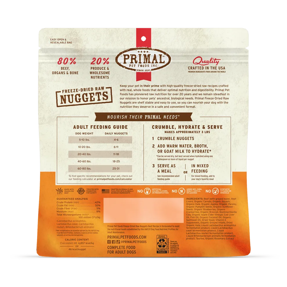 Primal Freeze Dried Nuggets Grain Free Beef Formula Dog Food