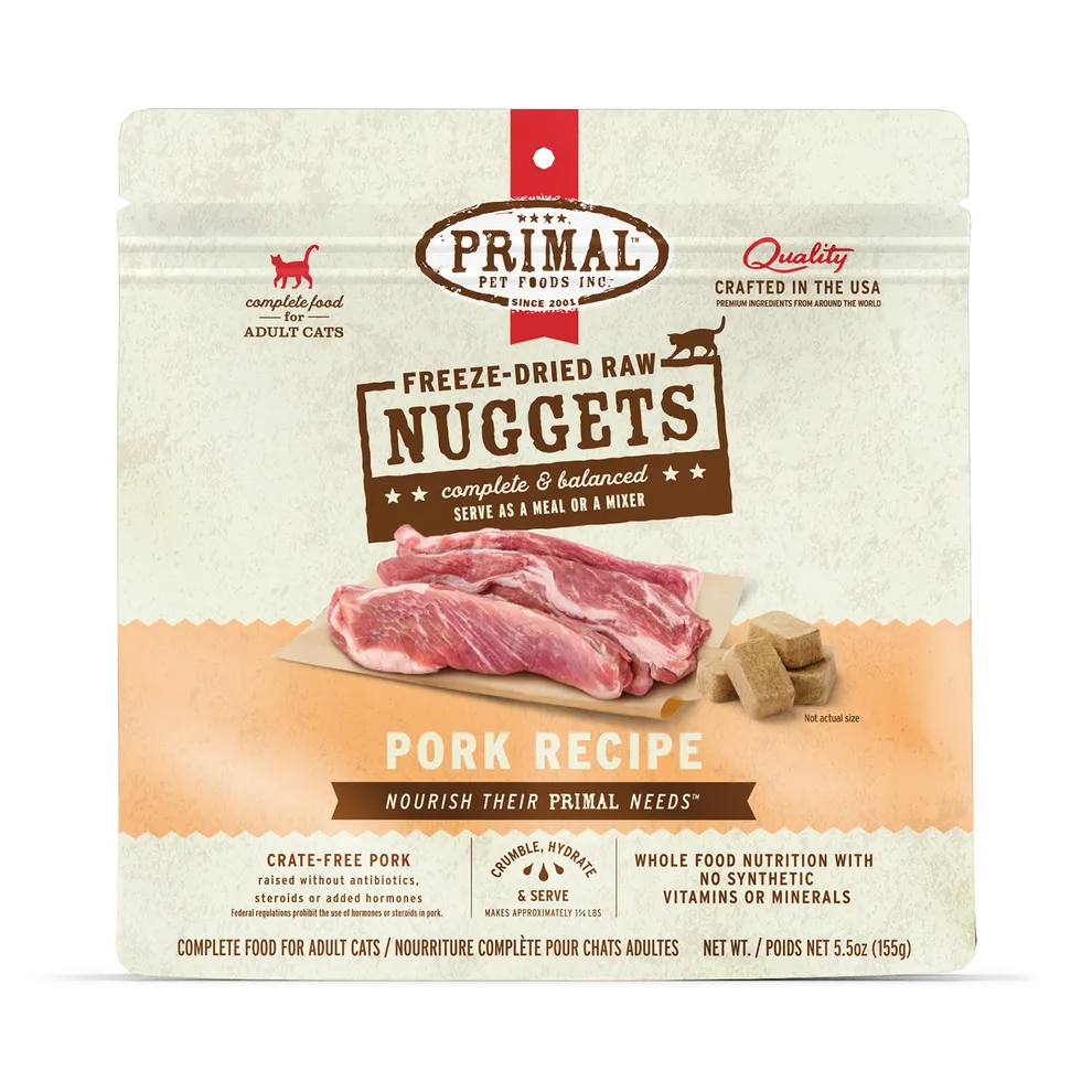 Primal Freeze-Dried Nuggets Grain Free Pork Formula Complete Diet Cat Food