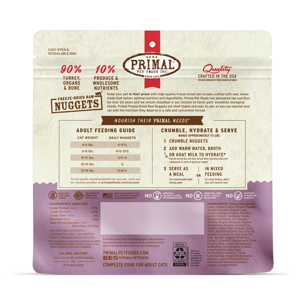 Primal Freeze Dried Nuggets Grain Free Turkey Formula Cat Food