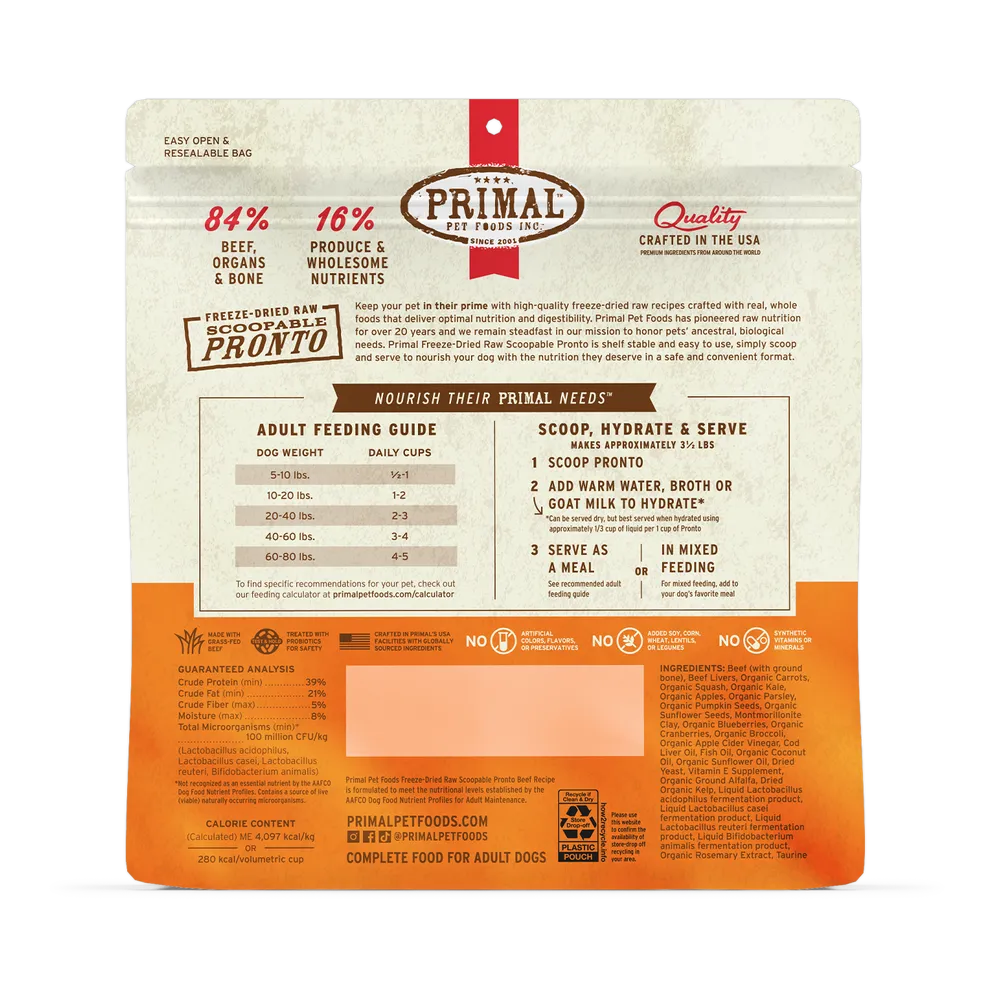 Primal Pronto Beef Recipe Freeze Dried Raw Dog Food