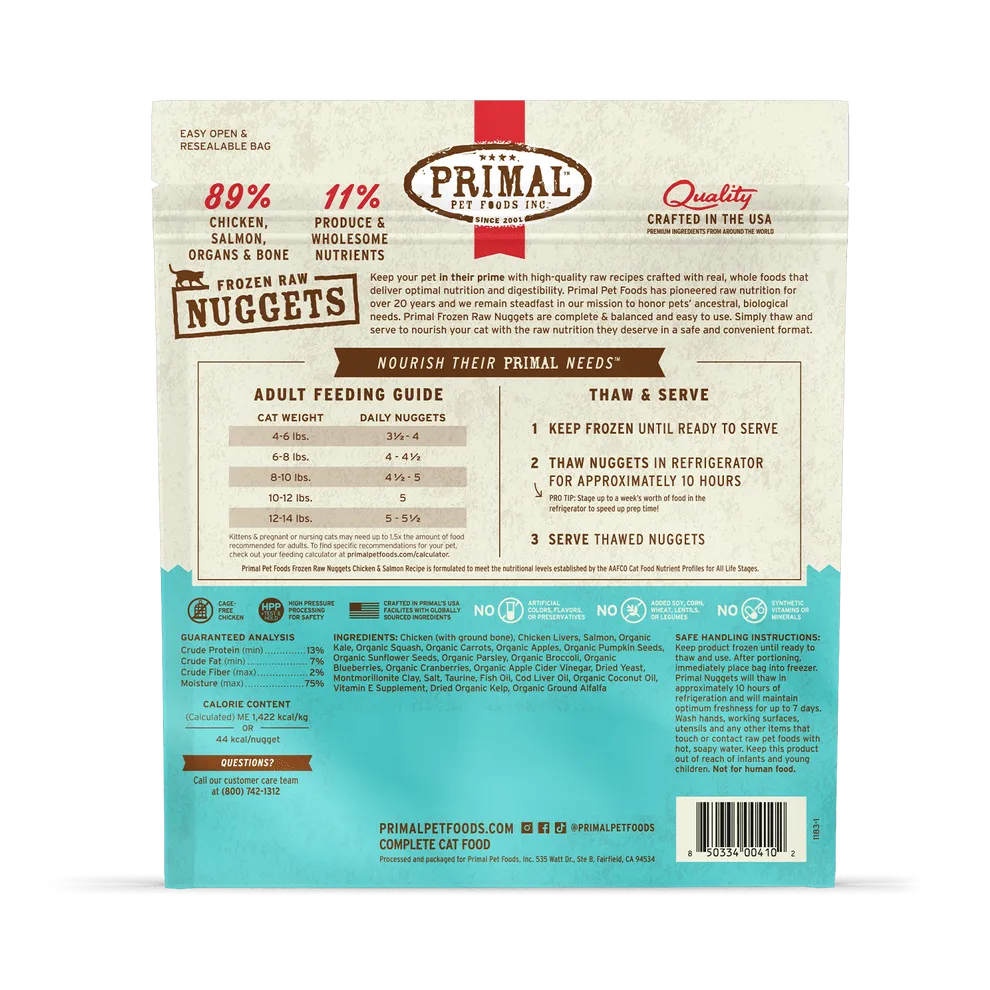 Primal Raw Frozen Nuggets Chicken & Salmon Formula For Cats