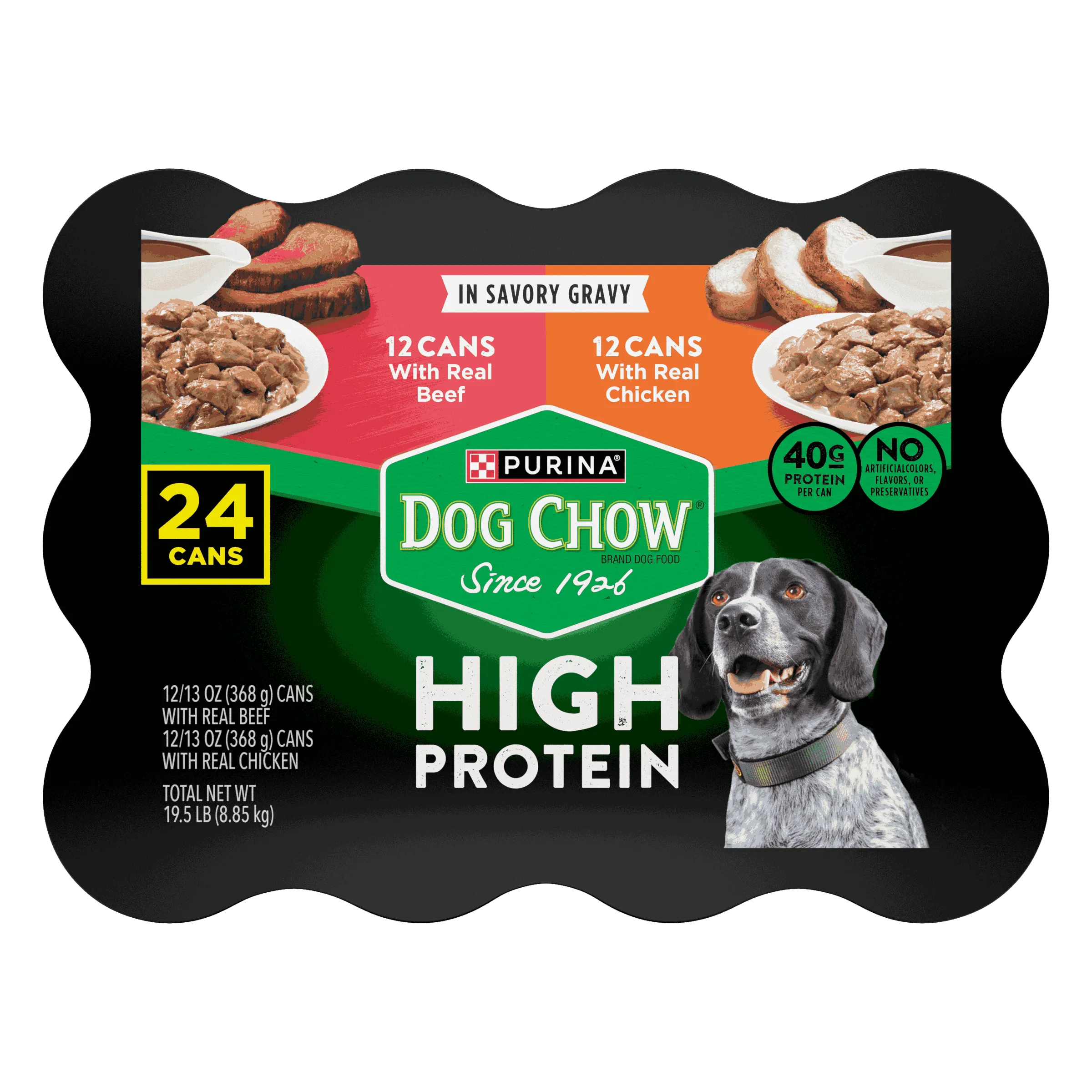Purina Dog Chow High Protein Wet Dog Food With Real Chicken or With Real Beef In Savory Gravy Variety Pack