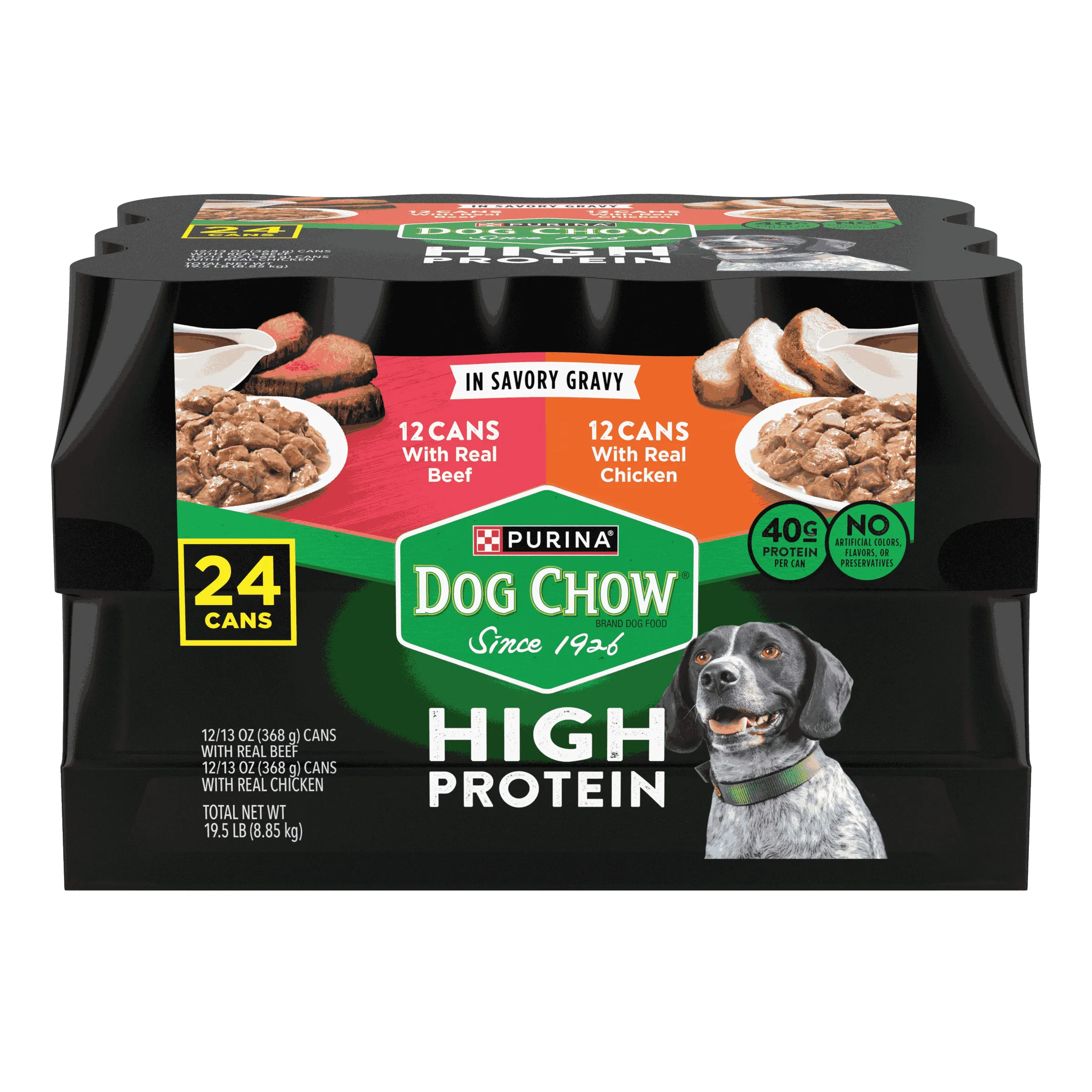 Purina Dog Chow High Protein Wet Dog Food With Real Chicken or With Real Beef In Savory Gravy Variety Pack