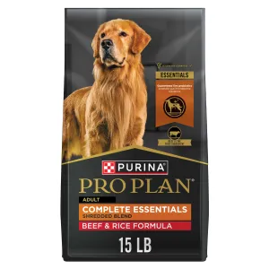 Purina Pro Plan Complete Essentials Shredded Blend Beef and Rice Dog Food Dry Formula with Probiotics for Dogs