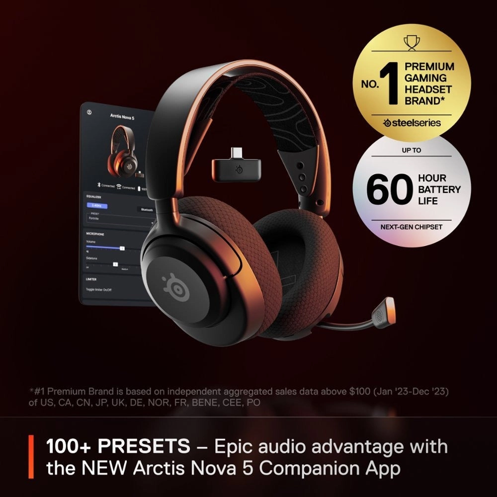 SteelSeries 61670 Arctis Nova 5 Wireless Gaming Headset for PC, PS5, and PS4 - Black