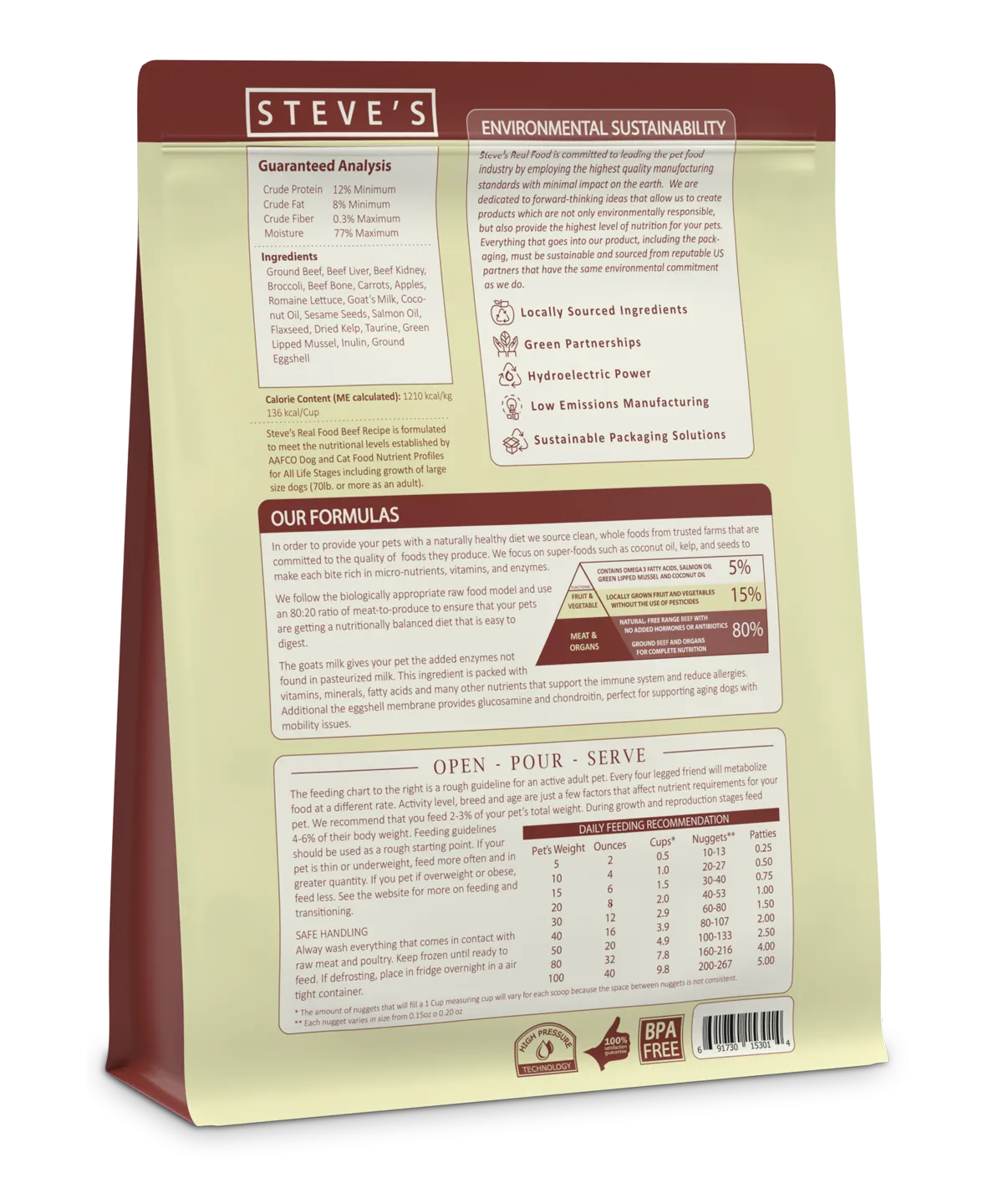 Steve's Real Food Raw Frozen Beef Diet Food for Dogs & Cats