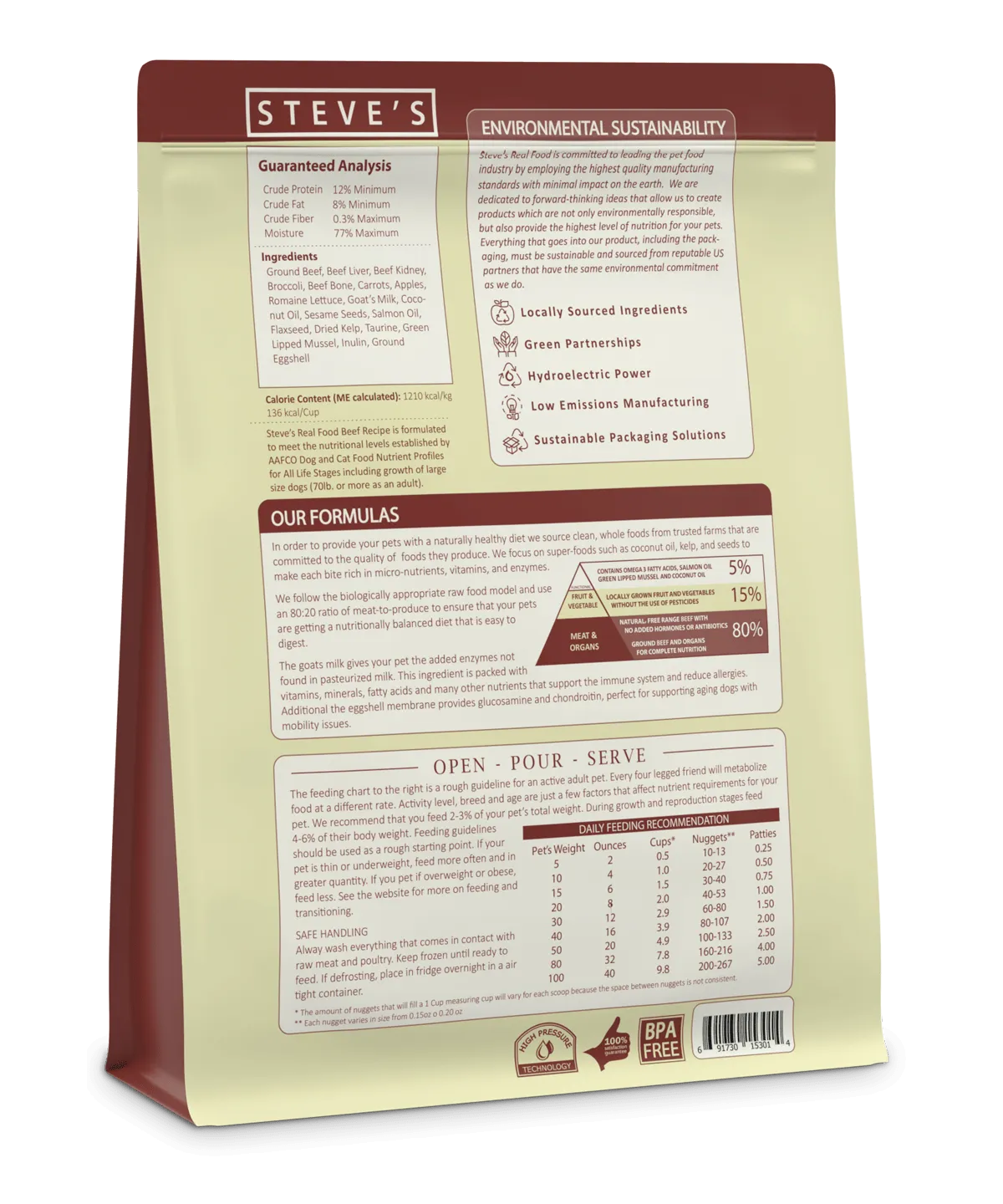 Steve's Real Food Raw Frozen Beef Diet Food for Dogs & Cats