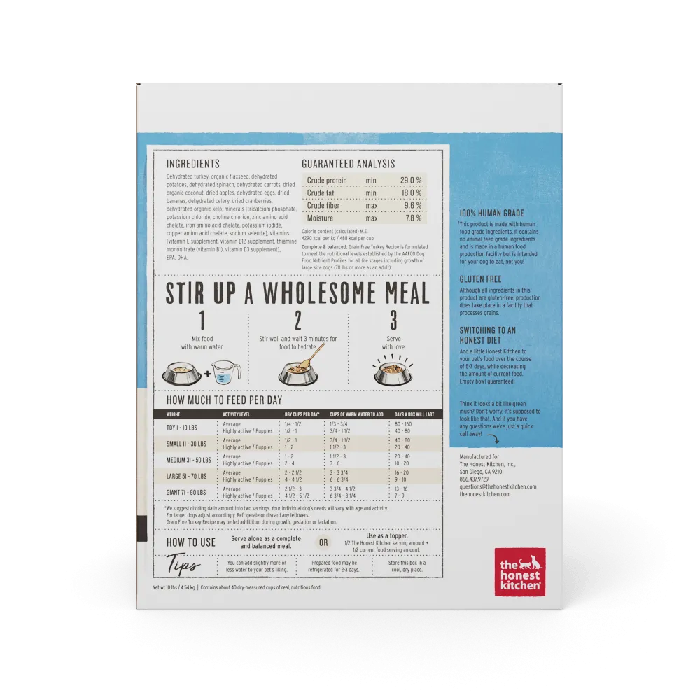 The Honest Kitchen Grain Free Turkey Recipe Dehydrated Dog Food