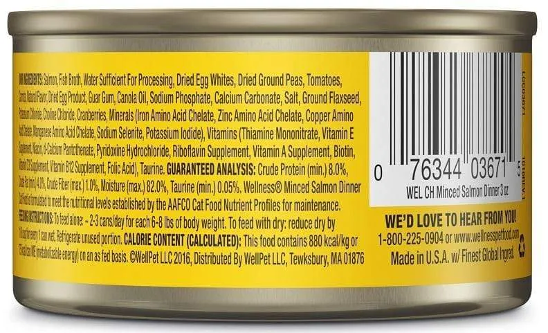 Wellness Grain Free Natural Minced Salmon Dinner Wet Canned Cat Food