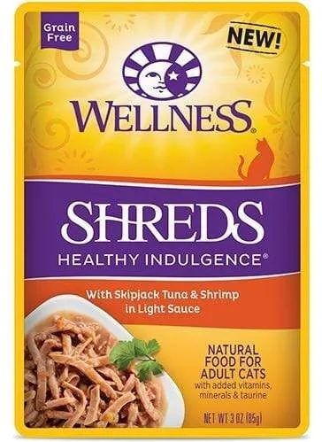 Wellness Healthy Indulgence Natural Grain Free Shreds with Tuna and Shrimp in Light Sauce Cat Food Pouch