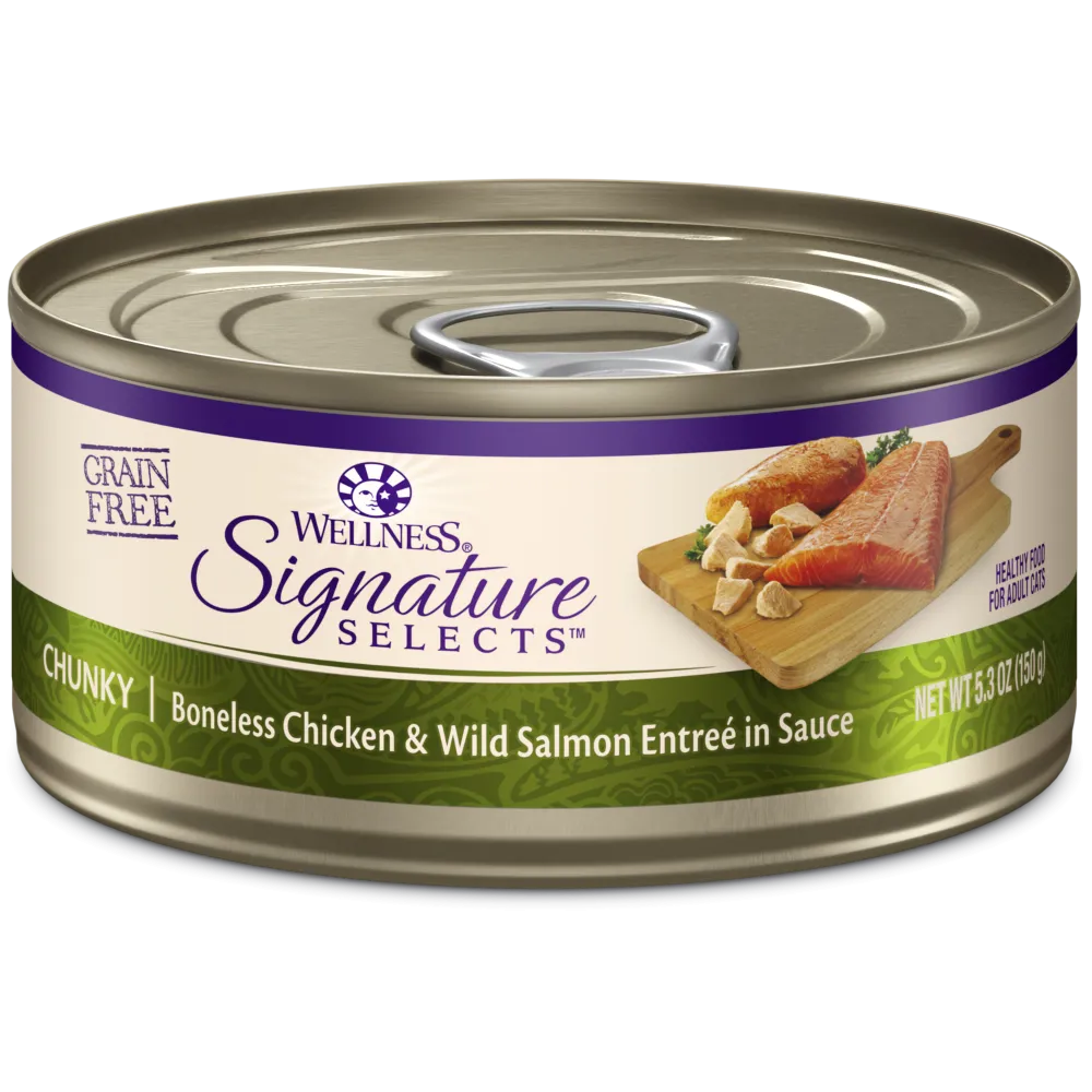 Wellness Signature Selects Grain Free Natural White Meat Chicken and Wild Salmon Entree in Sauce Wet Canned Cat Food