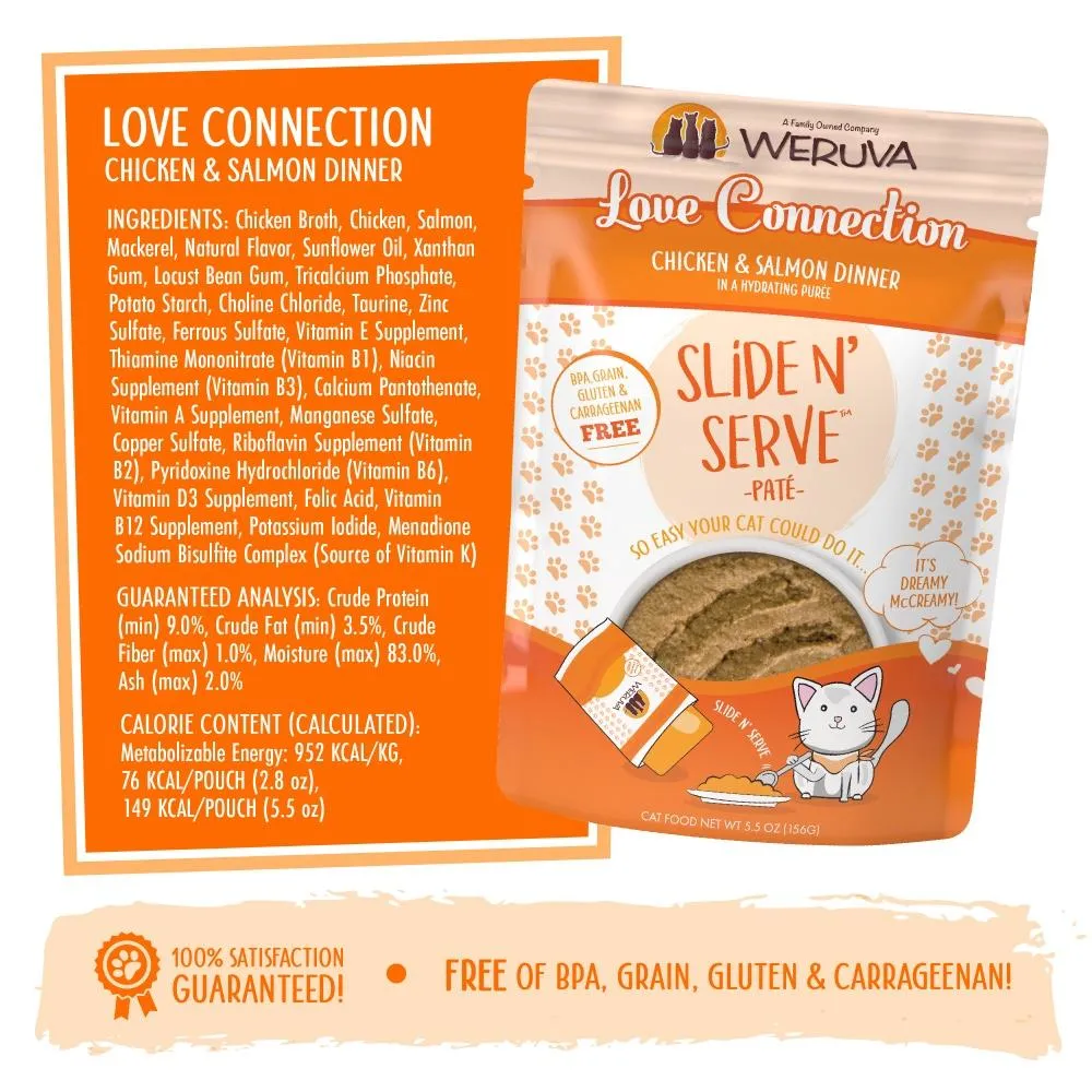 Weruva Slide N' Serve Grain Free Love Connection Chicken & Salmon Dinner Wet Cat Food Pouch Single