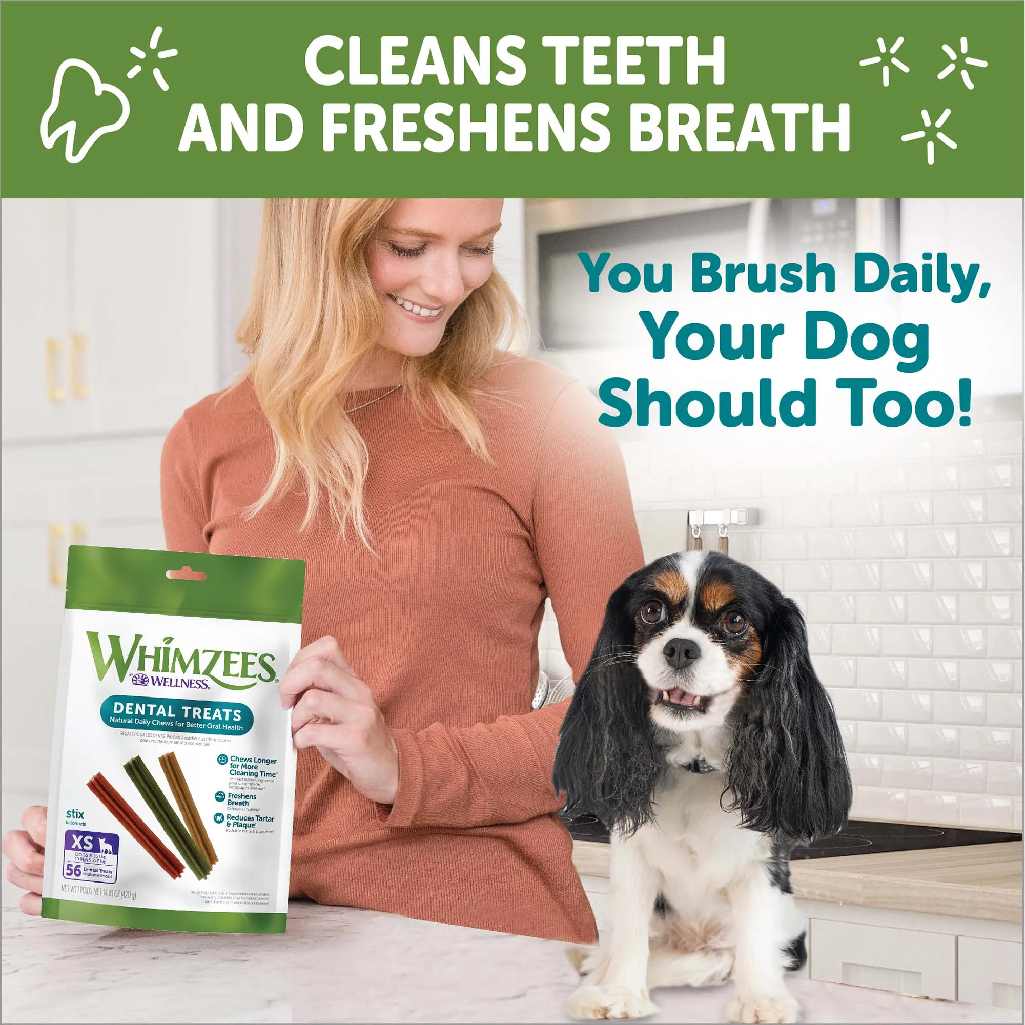 WHIMZEES by Wellness Stix Natural Grain Free Dental Chews for Dogs, Extra Small Breed, 56 count